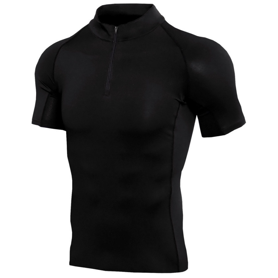 

Men's Stand Collar Zipper Step Stretch Sports Quick Dry T-Shirt