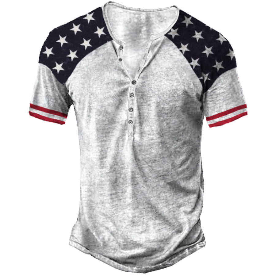 

Vintage American Flag Print Men's Henley Short Sleeve T-Shirt
