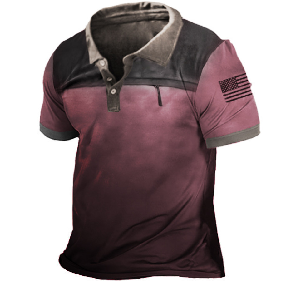 

American Flag Men's Outdoor Retro Contrast Color Polo Short Sleeve T-Shirt
