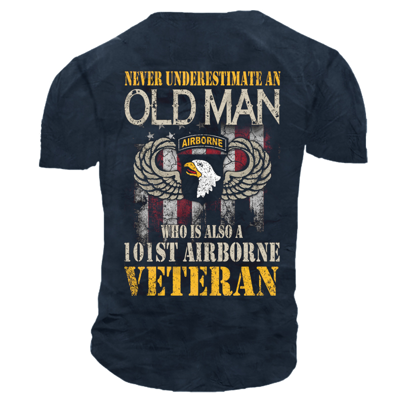 Never Underestimate An Old Chic Man Who Is A Veteran Men's American Flag Eagle Totem Cotton T-shirt