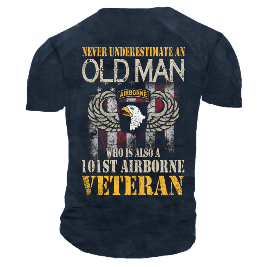 

Never Underestimate An Old Man Who Is A Veteran Men's American Flag Eagle Totem Cotton T-Shirt