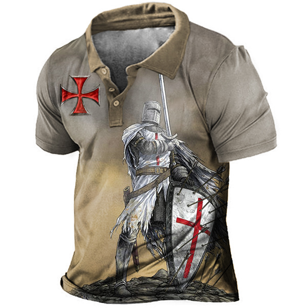 Men's Outdoor Templar Cross Print Chic Polo T-shirt