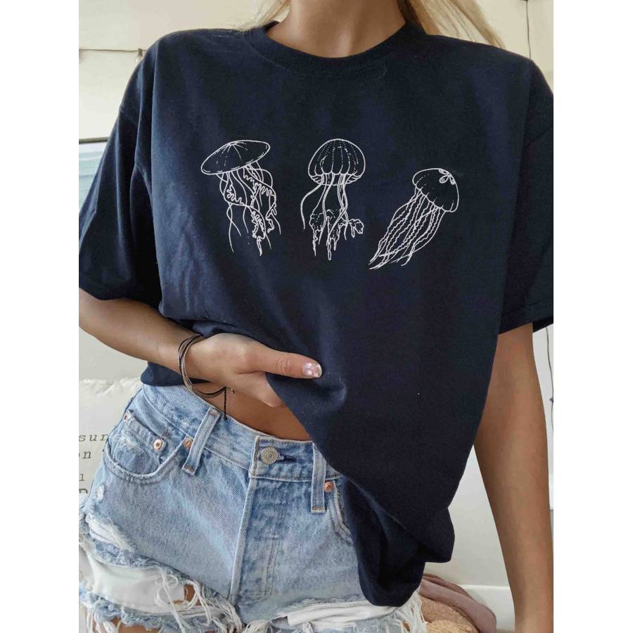 

Women's Jellyfish Print Loose T-Shirt