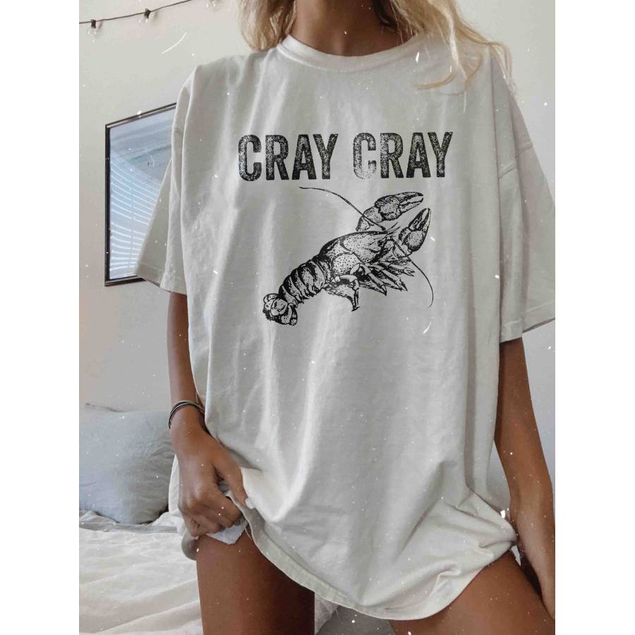 

Women's Cray Crayfish Print Loose T-Shirt