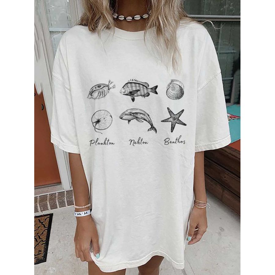 

Women's Marine Biology Print Loose T-Shirt