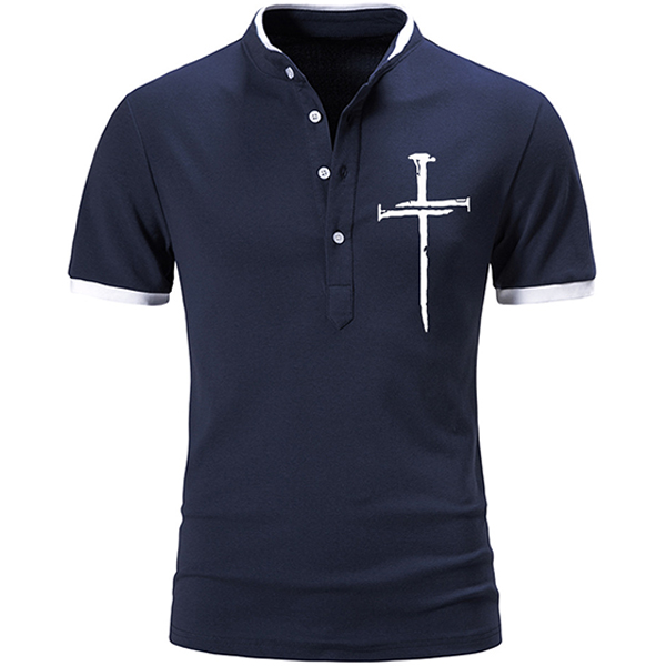 Jesus Cross Print Men's Chic Outdoor Polo Neck Short Sleeve T-shirt