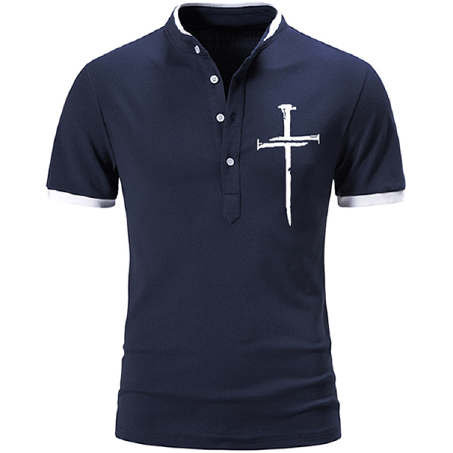 

Jesus Cross Print Men's Outdoor Polo Neck Short Sleeve T-Shirt