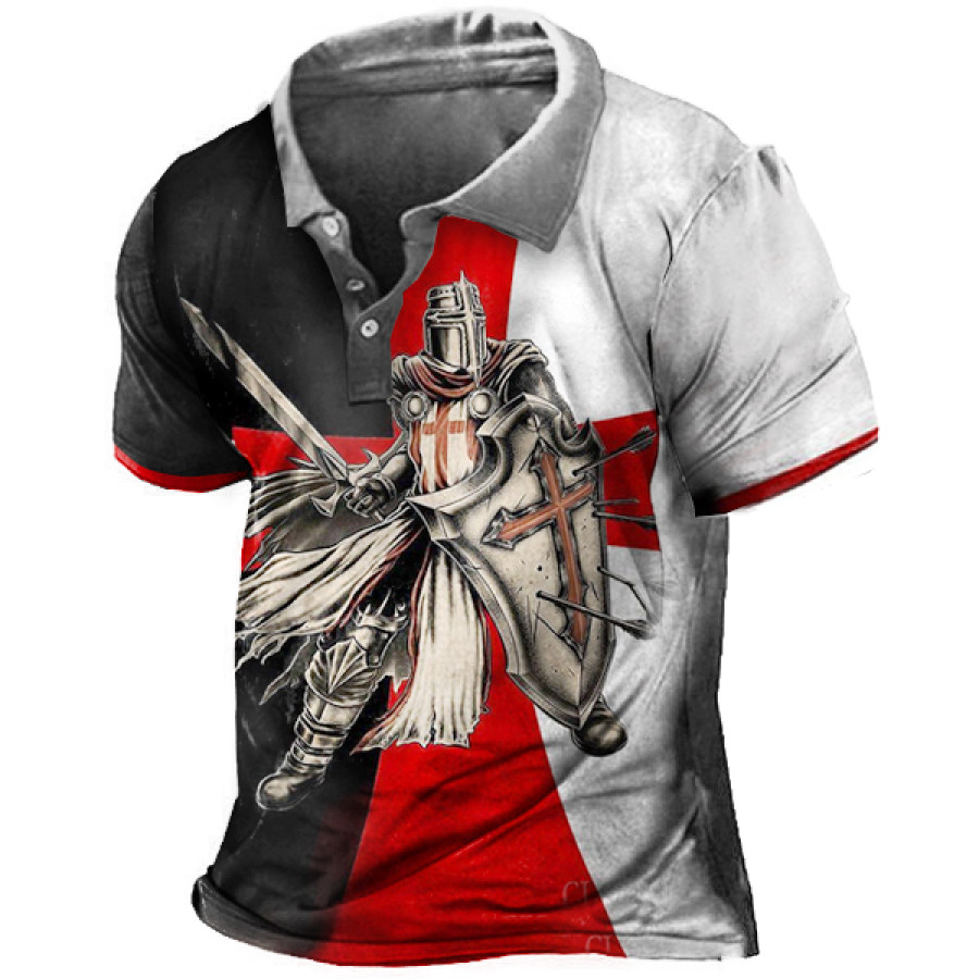 

Templar Print Men's Vintage Polo Short Sleeve T-Shirt