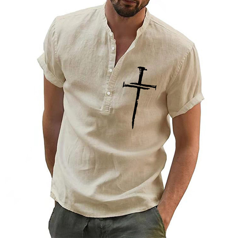 

Christian Jesus Cross Print Men's Henley Short Sleeve Shirt