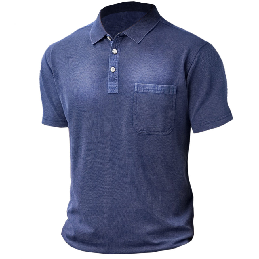 

Men's Waffle Fabric Pocket Casual Breathable Polo T-Shirt