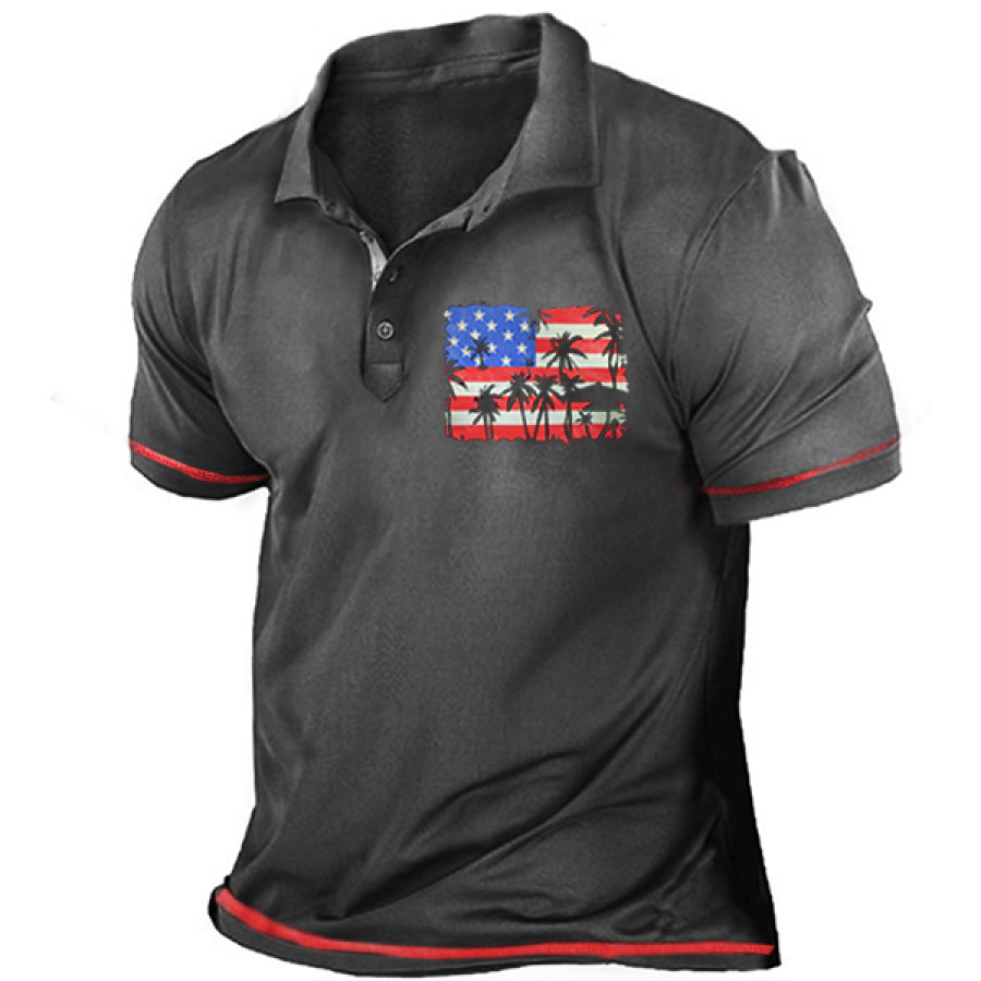 

Coconut Tree American Flag Print Men's Polo Short Sleeve T-Shirt