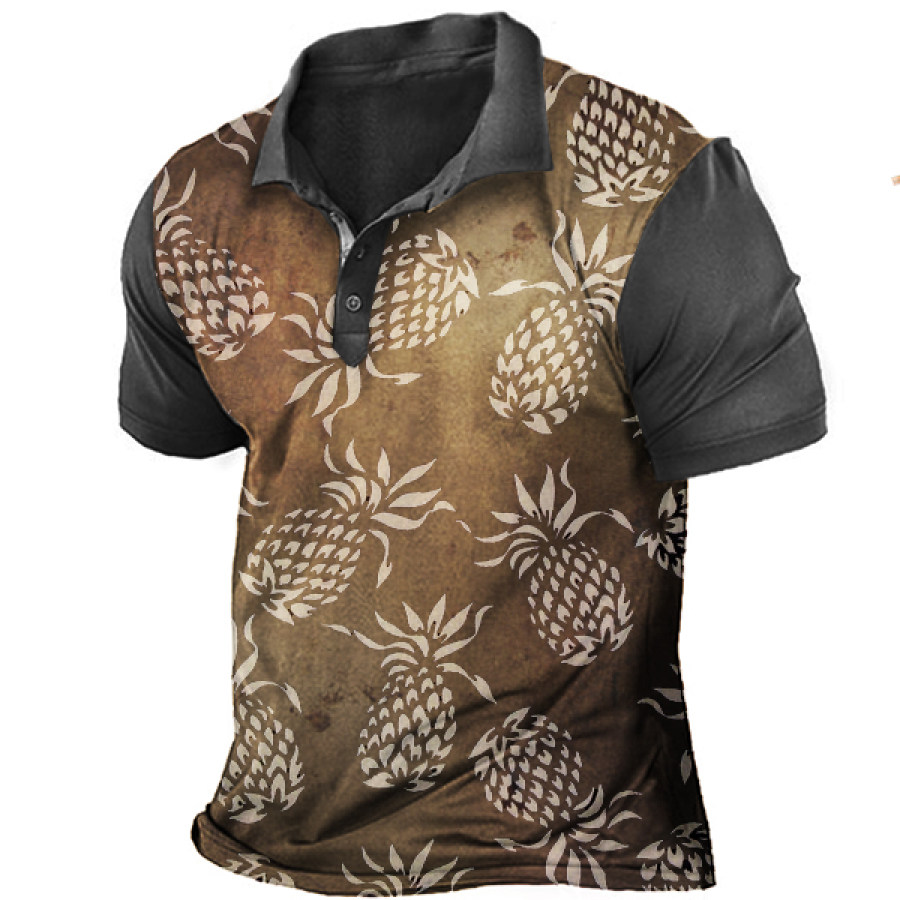 

Pineapple Print Men's Vintage Vacation Print Polo Short Sleeve T-Shirt