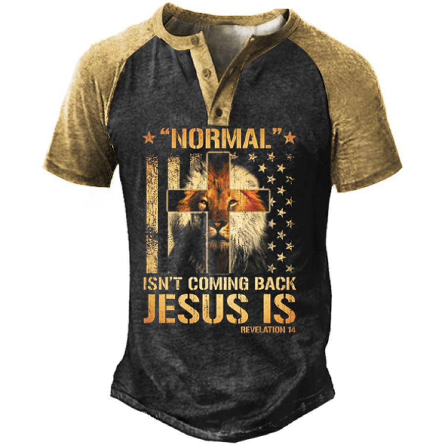 

Normal Isn't Coming Back Jesus Is Revelation 14 Tee Men's Henley Tee