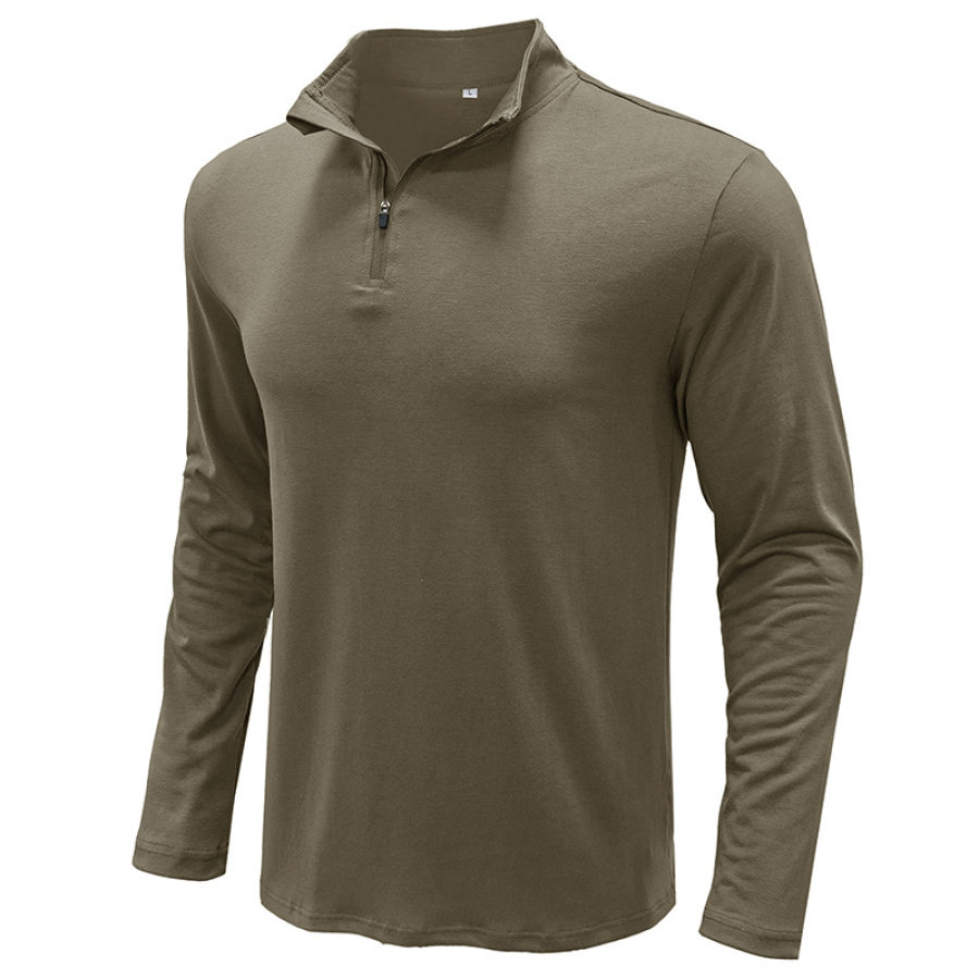 

Camiseta Casual De Manga Larga Con Cuello Polo Y Cremallera Para Hombre Al Aire Libre