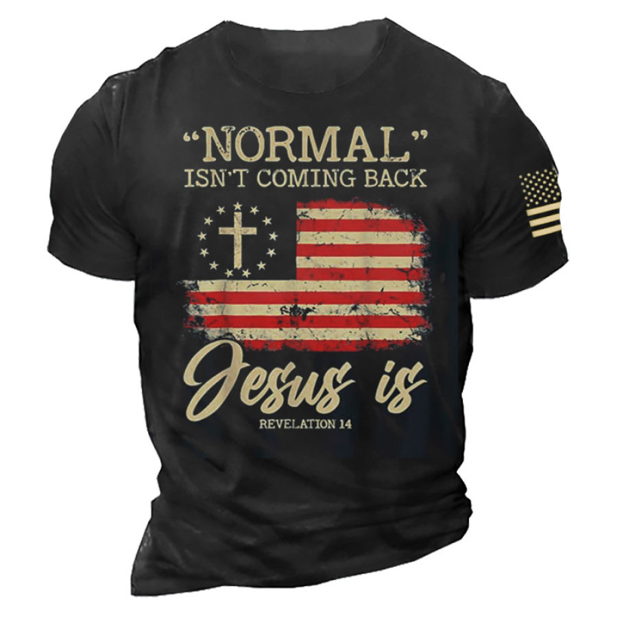 

Normal Kommt Nicht Zurück Aber Jesus Ist Das T-Shirt Der Kostüm-Männer Der Offenbarung 14