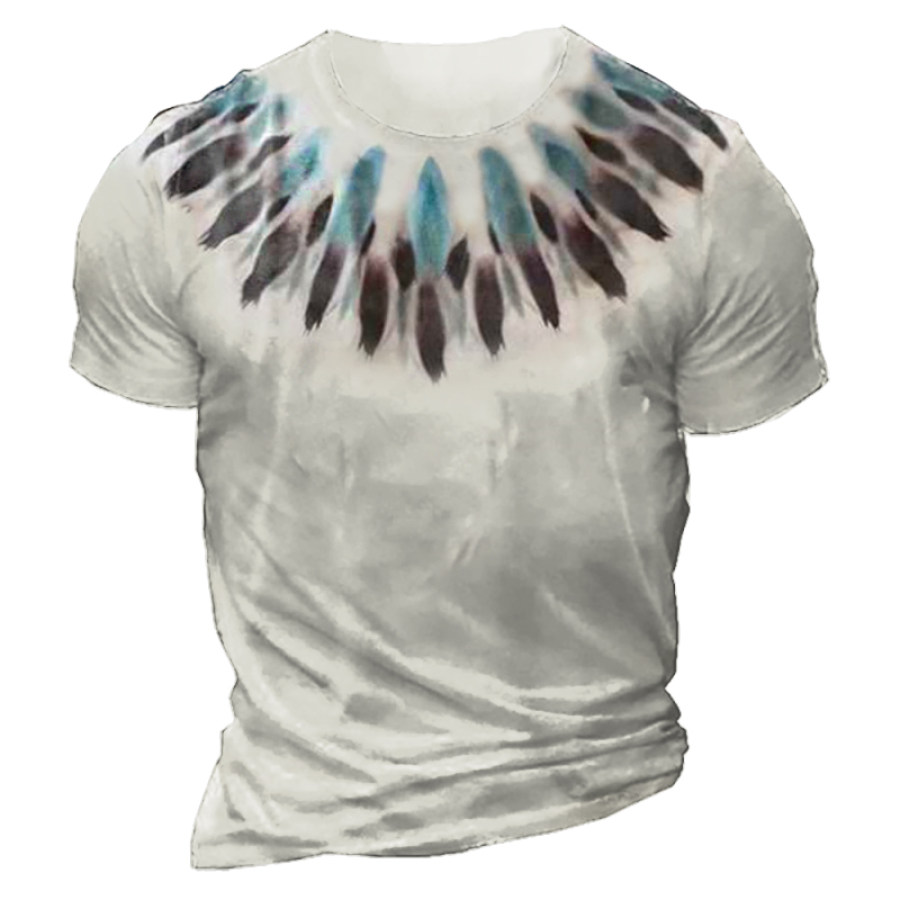 

Men's Vintage Indian Feather Print Crew Neck T-Shirt