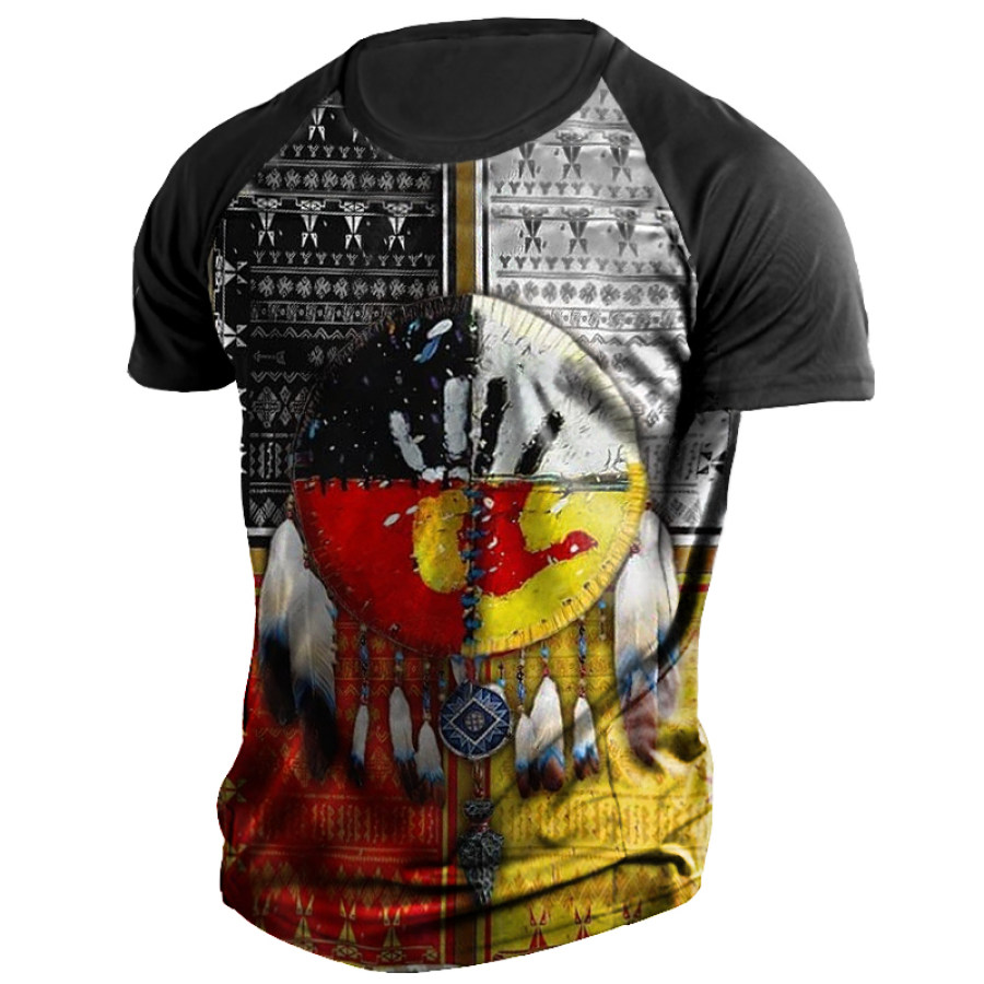 

Men's Ethnic Flag Color Feather Palm Totem GraphicPrint T-Shirt
