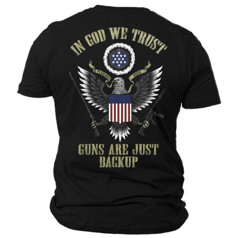 

In God We Trust Guns Are Just Backup Men's Graphic Print Cotton T-Shirt