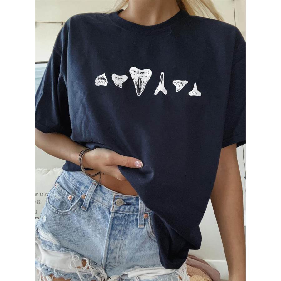 

Women's Shark Teeth Print Loose T-Shirt