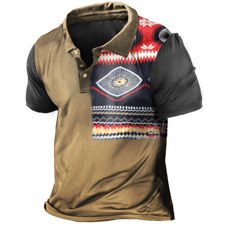 

Ethnic Pattern Graphic Print Men's Henley Short Sleeve T-Shirt