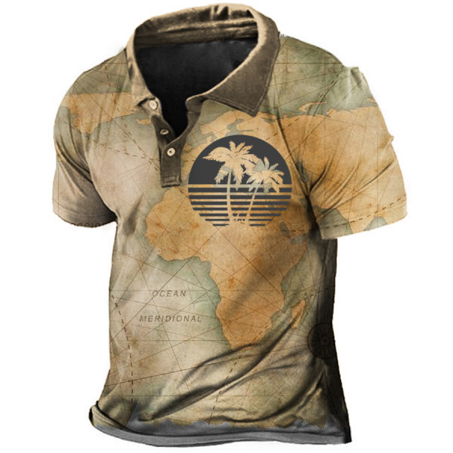

Palm Tree Vintage Nautical Map Print Men's Polo Neck Short Sleeve T-Shirt