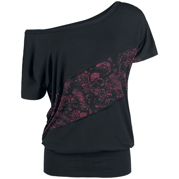 Printed Lace Stitching T-shirt Chic Top