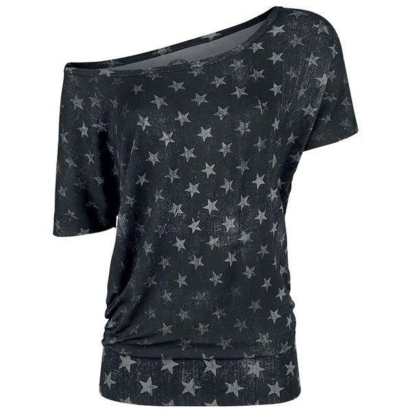 Printed Diagonal Shoulder T-shirt Chic Top