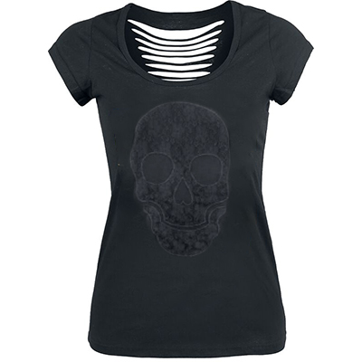 Skull Print Back Chic Hollow Out Short Sleeve T-shirt