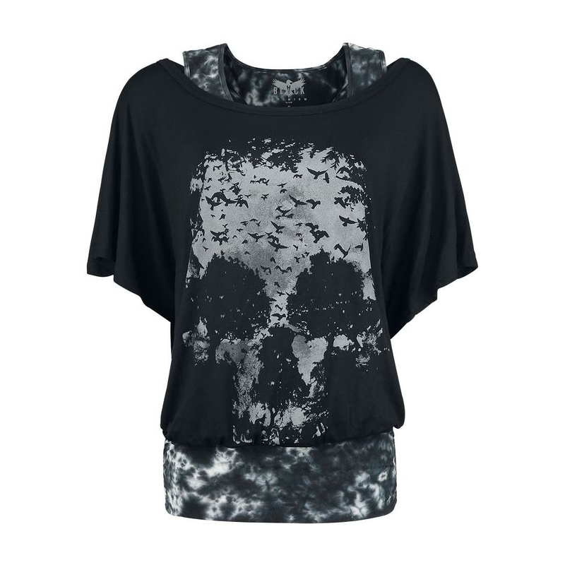 Skull Print Off Shoulder Chic Bat Sleeve Short Sleeve Shirt
