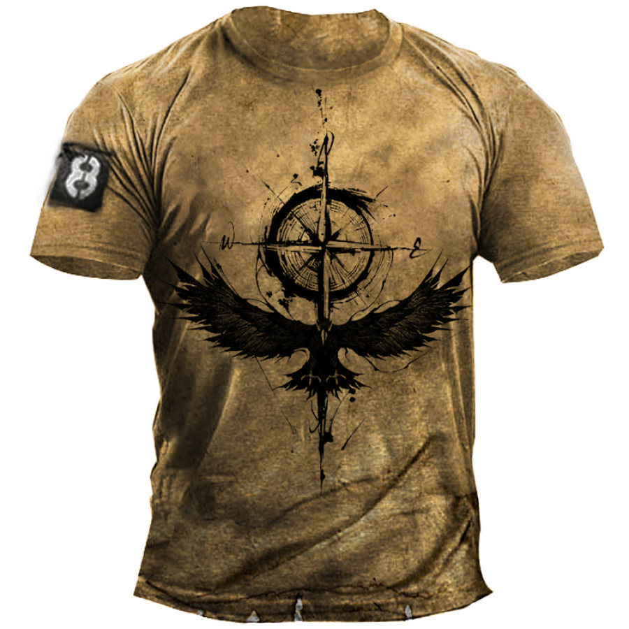

Men's Casual Compass Vintage Print Short Sleeve T-Shirt