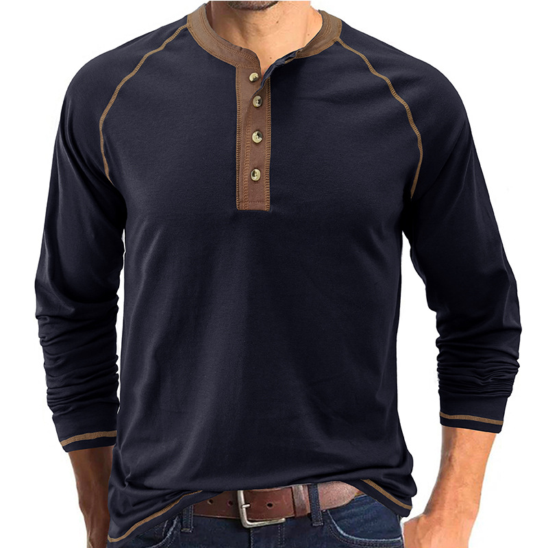 Men's Colorblock Breathable Henley Collar Chic T-shirt