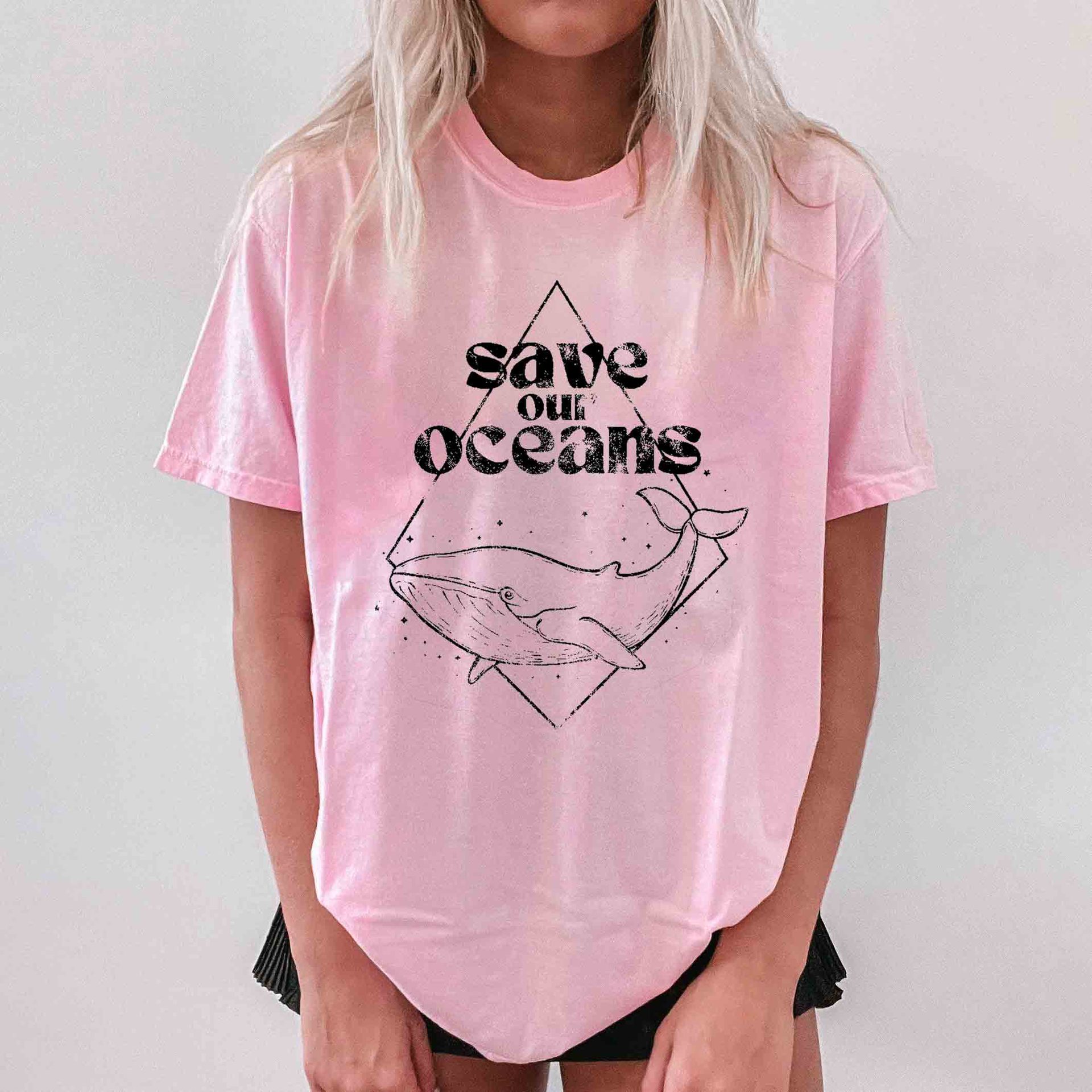 Women's Save The Ocean Chic Whale Print Loose T-shirt