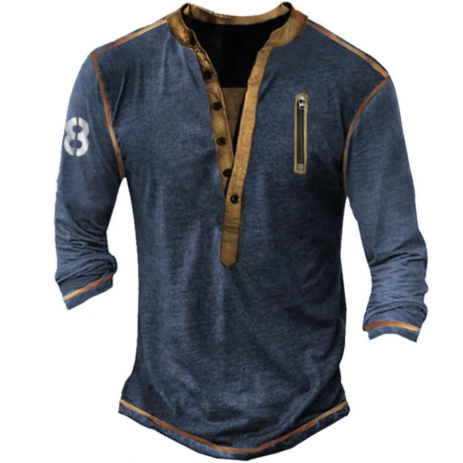

Men's Outdoor Tactical Zipper Contrast Henley Long Sleeve T-Shirt