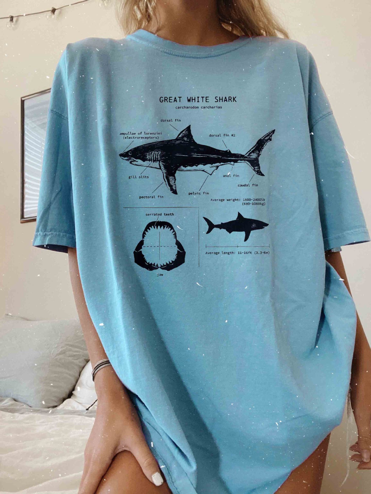 Women's Great White Shark Chic Anatomy Print Loose T-shirt