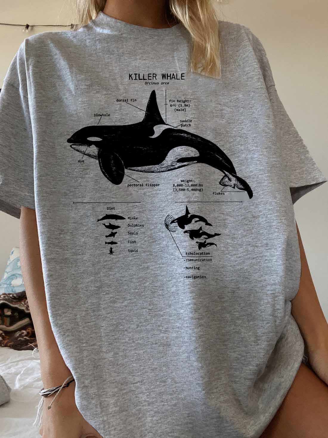 Women's Killer Whale Anatomy Print Chic Loose T-shirt