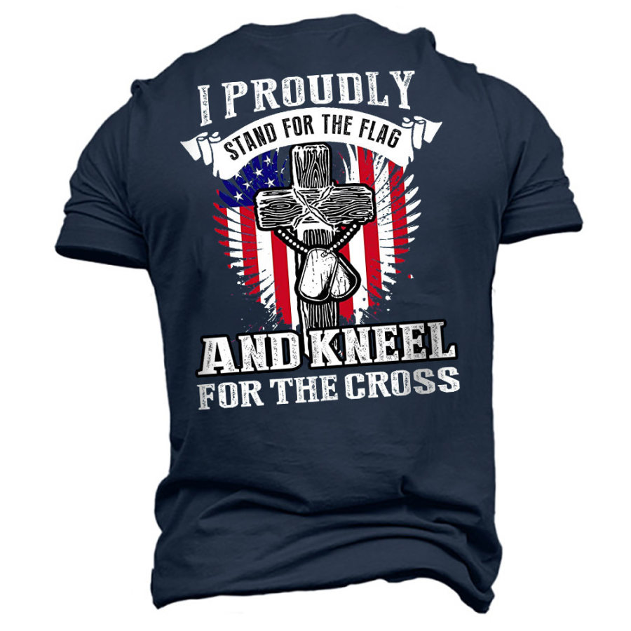 

Men's I Proudly Stand For The Flag Kneel Print Cotton T-Shirt