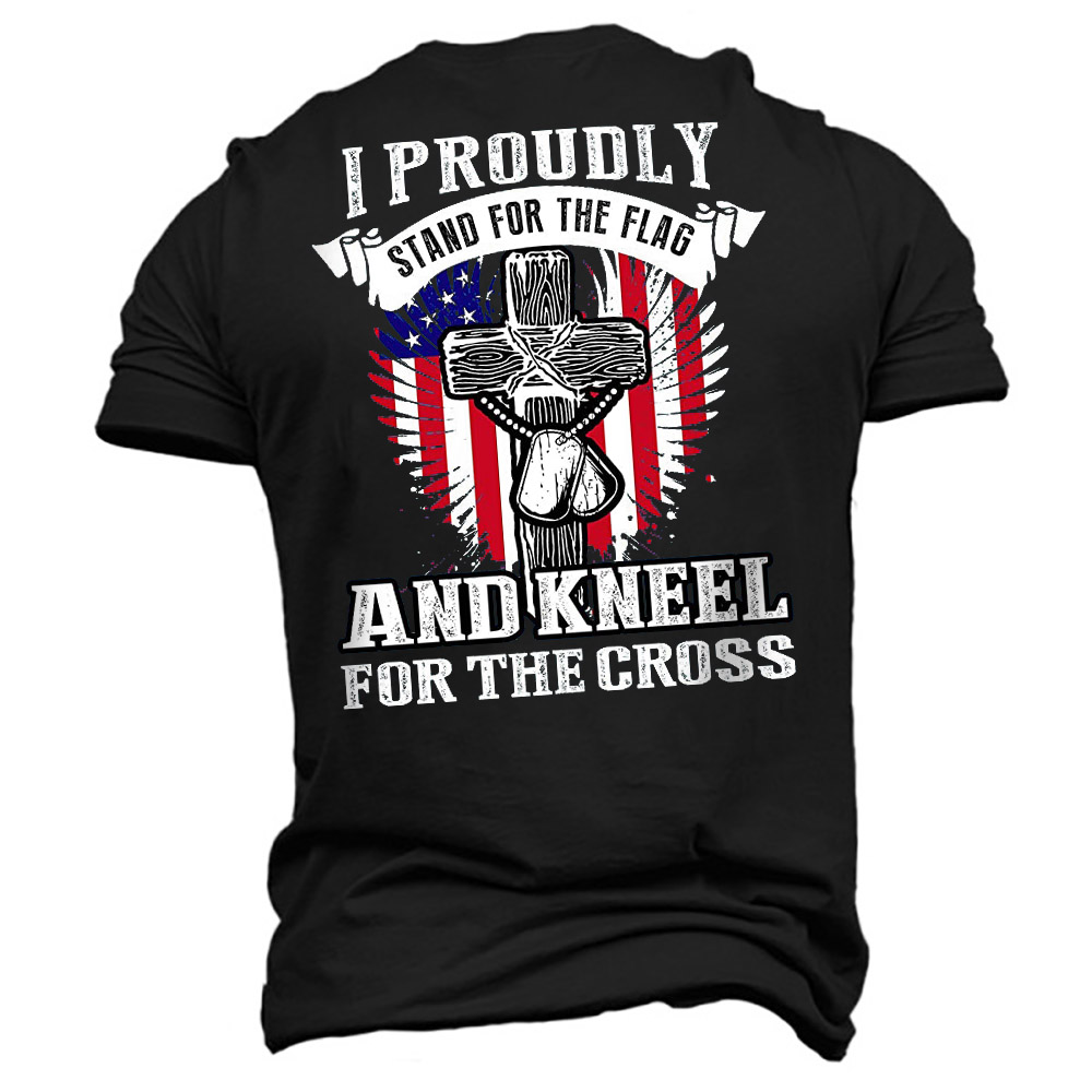 Men's I Proudly Stand Chic For The Flag Kneel Print Cotton T-shirt