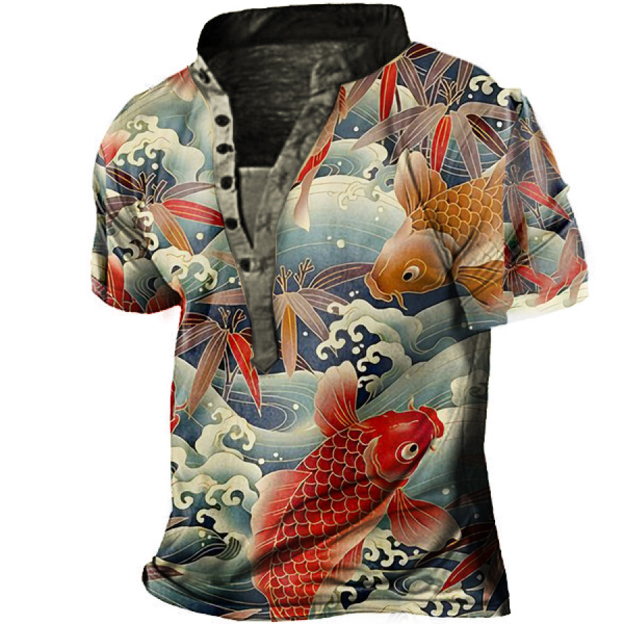 

Vintage Hawaiian Print Men's Henley Collar Short Sleeve T-Shirt