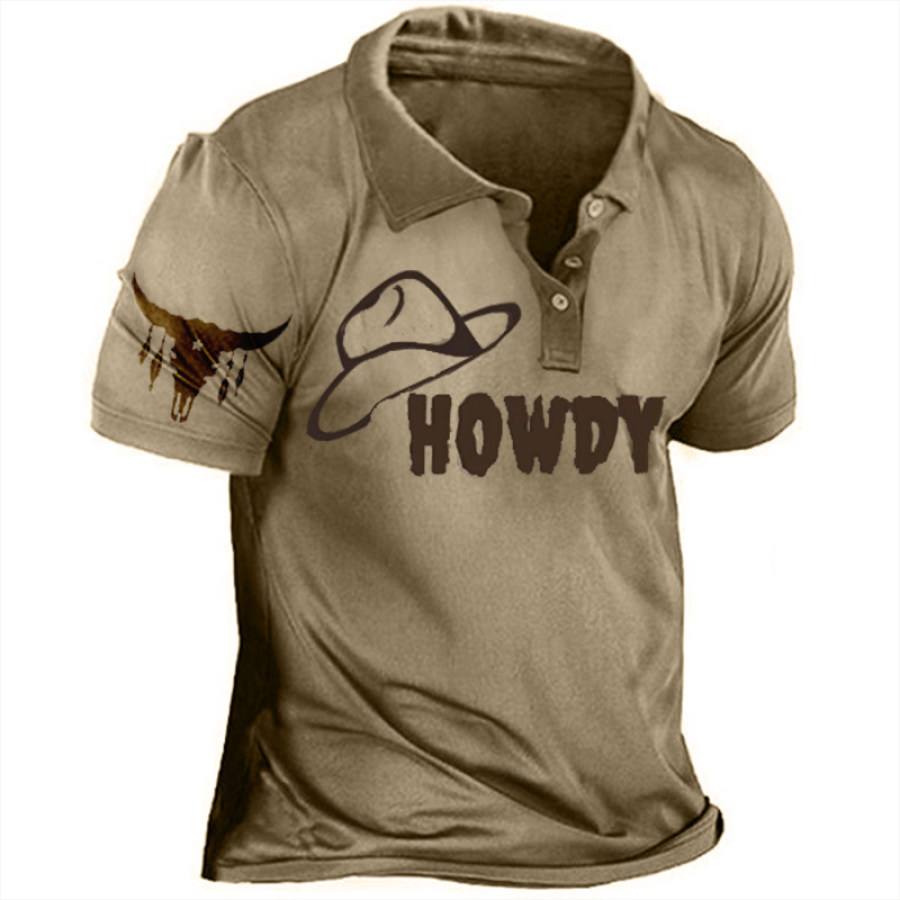 

Howdy Men's Western Cowboy Vintage Bull Totem POLO Shirt