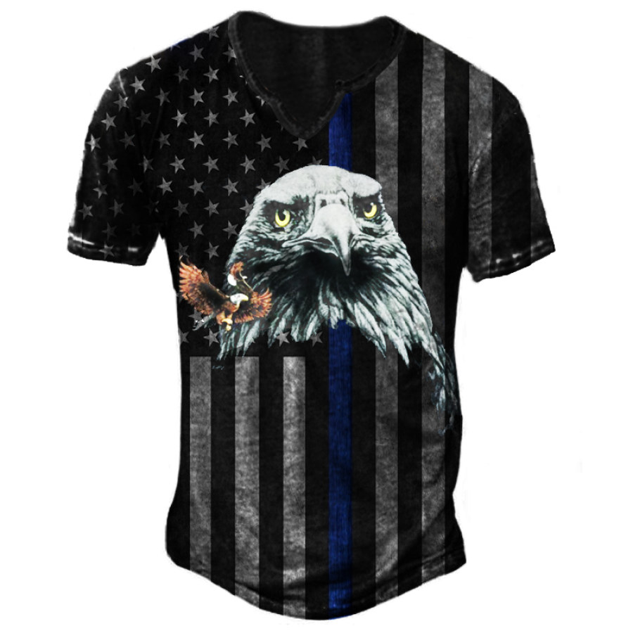

Men's Vintage American Flag Eagle Totem V-Neck T-Shirt