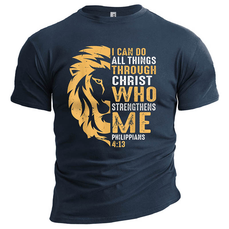 Men's I Can Do Chic All Things Through Christ Lion Print Cotton T-shirt
