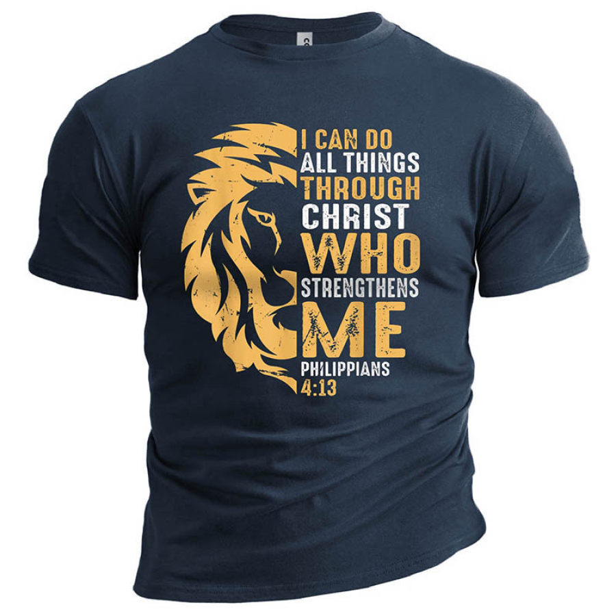 

Men's I Can Do All Things Through Christ Lion Print Cotton T-Shirt