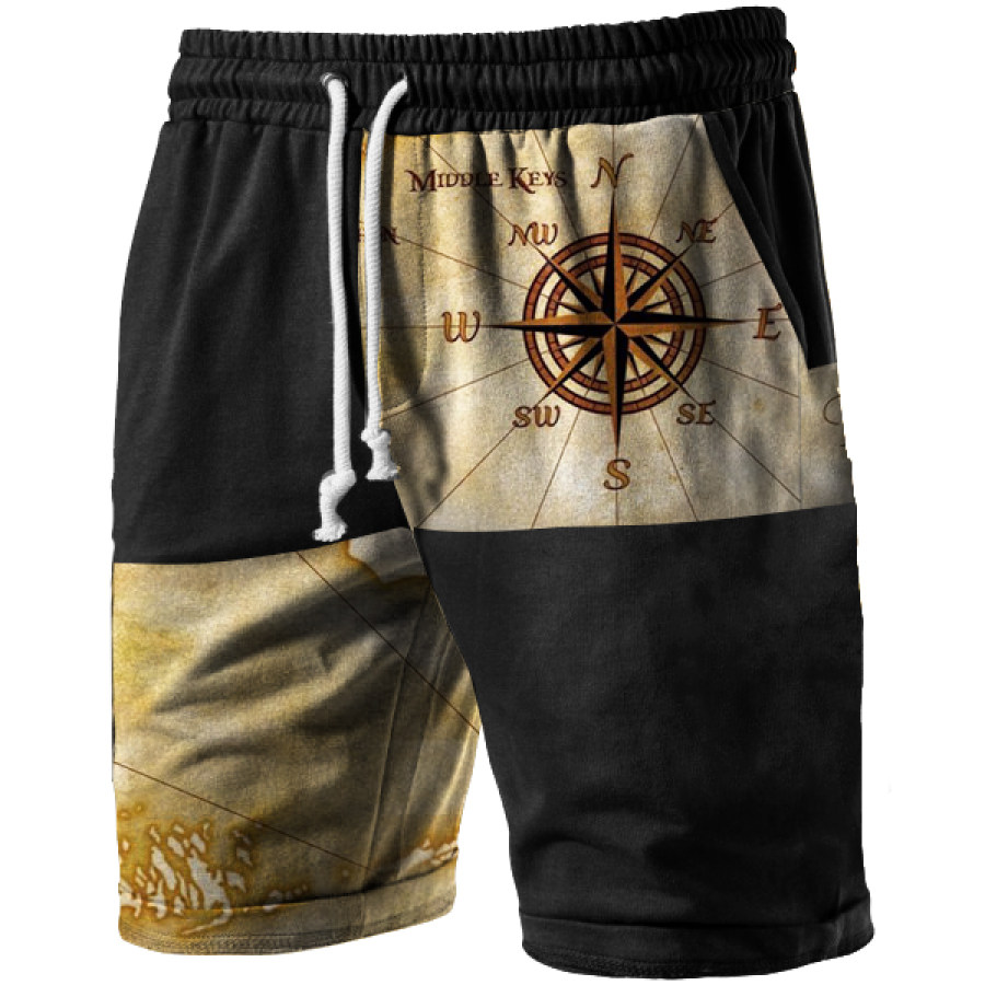 

Vintage Nautical Compass Print Men's Sports Shorts