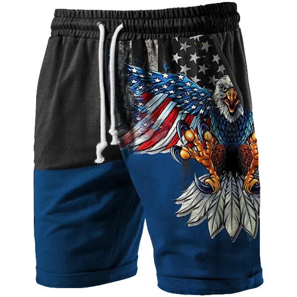 Vintage American Flag Liberty Eagle Print Men's Sports Shorts - Nikiluwa.com 
