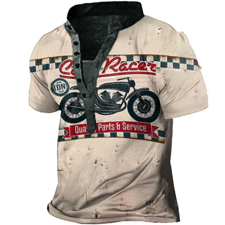 

Men's Vintage Motorcycle Racing Short Sleeve Henley T-Shirt