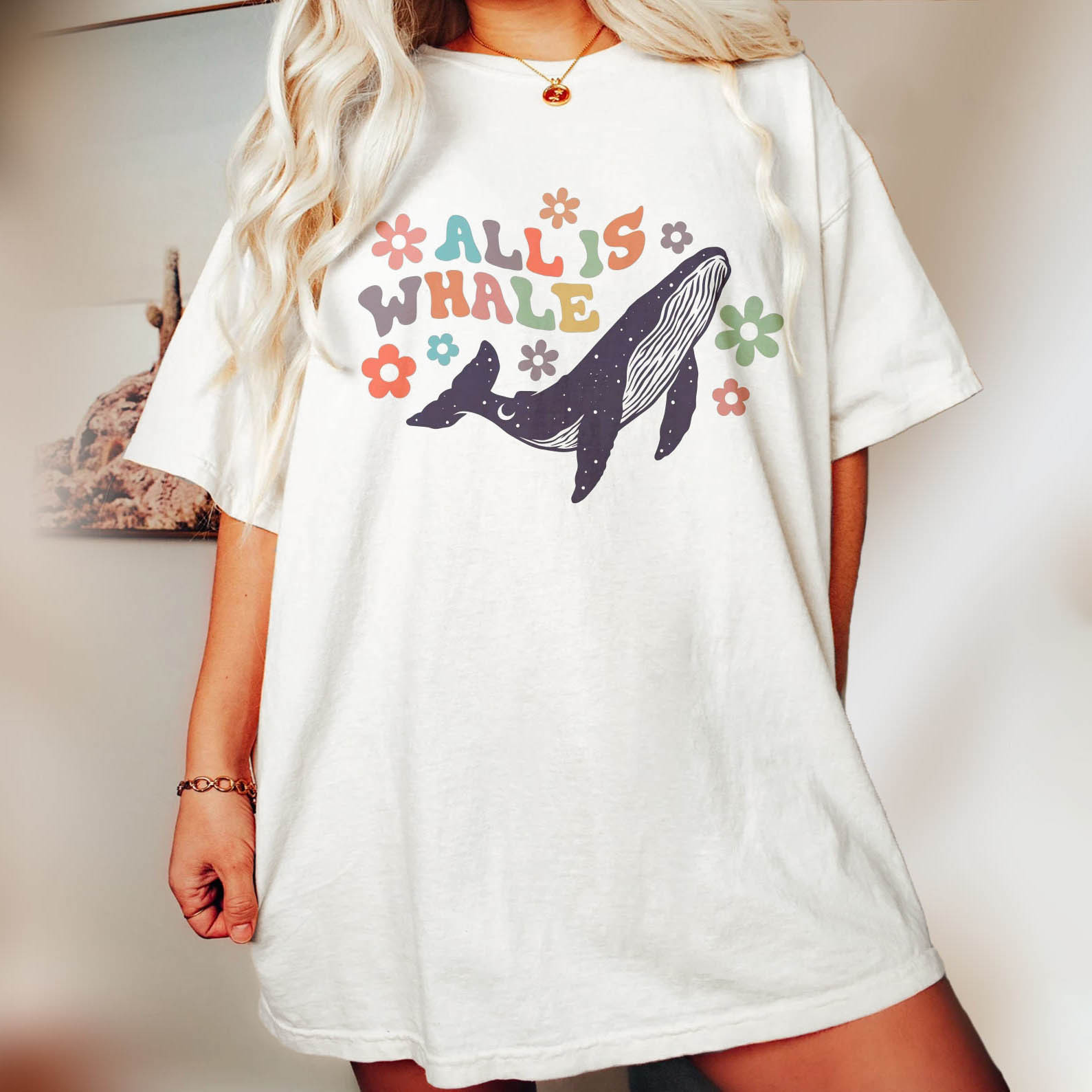 Women's All Is Whale Chic Flower Print Loose T-shirt