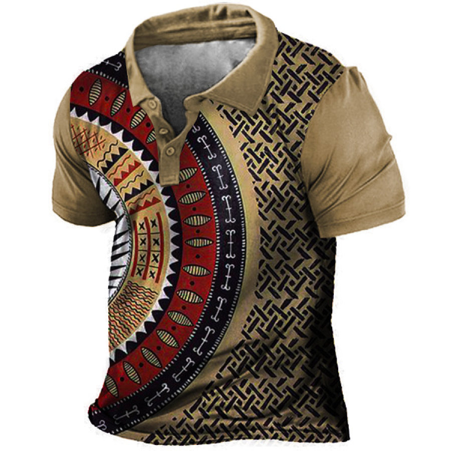 

Men's Vintage Ethnic Geometric Print Polo T-Shirt
