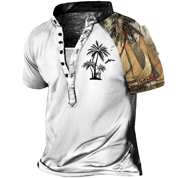 Men's Coconut Tree Outdoor Chic Tactical Henley T-shirt