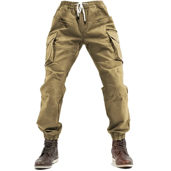 Men's Outdoor Multiple Pockets Elastic Waist Casual Cargo Pants - Sanhive.com 