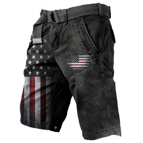 American Flag Print Men's Outdoor Cargo Shorts Only 20.99